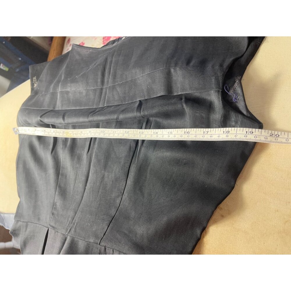 Vintage Black Dress Fitted Sheer Belt Midi Classic Cap Sleeve Pristine Womens S - Picture 9 of 12